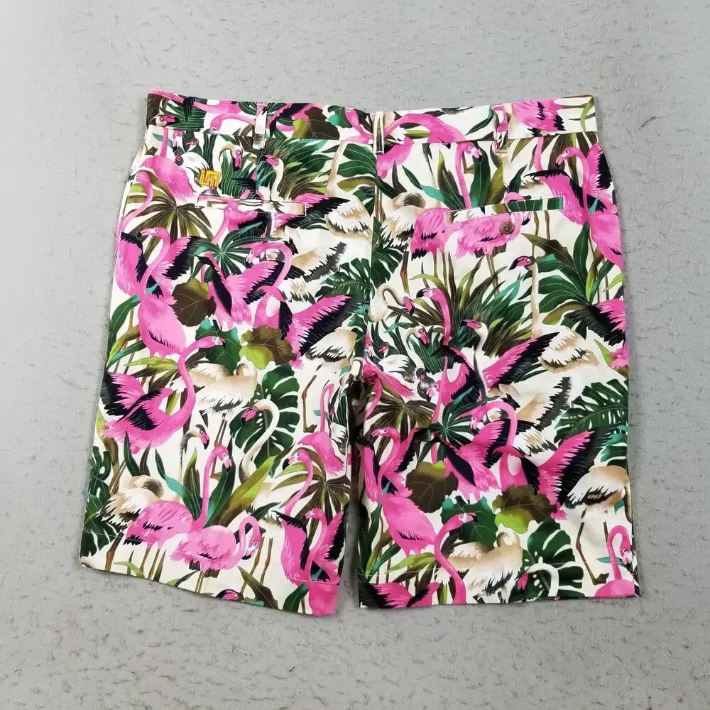 Loudmouth Shorts Mens 42 Pink Flamingo Tropical Golf Print Cotton Stretch‎ Fun